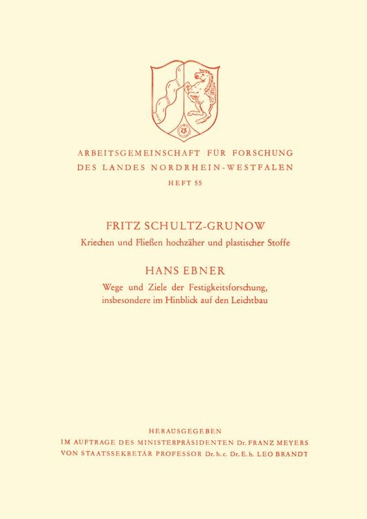 Bild vom Artikel Kriechen und Fließen hochzäher und plastischer Stoffe. Wege und Ziele der Festigkeitsforschung, insbesondere im Hinblick auf den Leichtbau vom Autor Fritz Schultz-Grunow