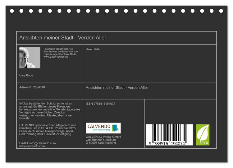 Produktbild: Ansichten meiner Stadt - Verden Aller (Tischkalender 2026 DIN A5 quer), CALVENDO Monatskalender