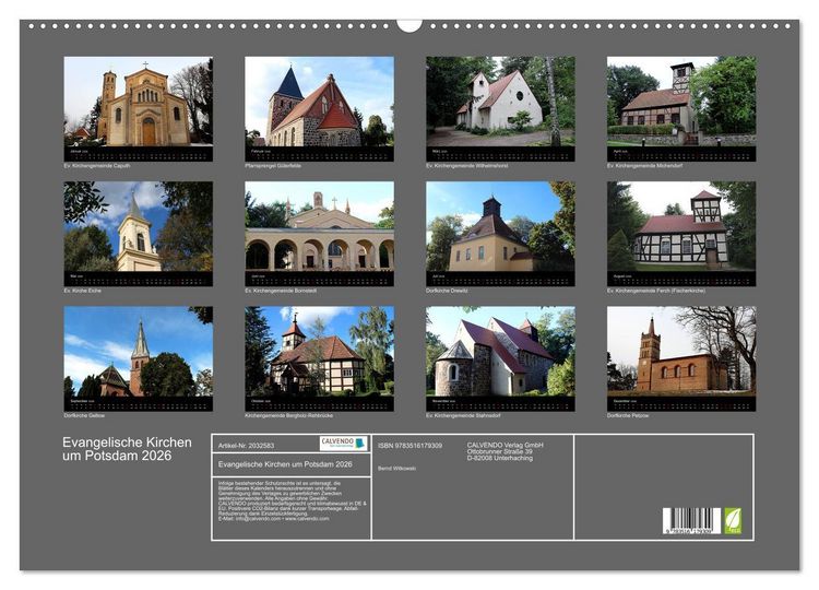 Produktbild: Evangelische Kirchen um Potsdam 2026 (Wandkalender 2026 DIN A2 quer), CALVENDO Monatskalender