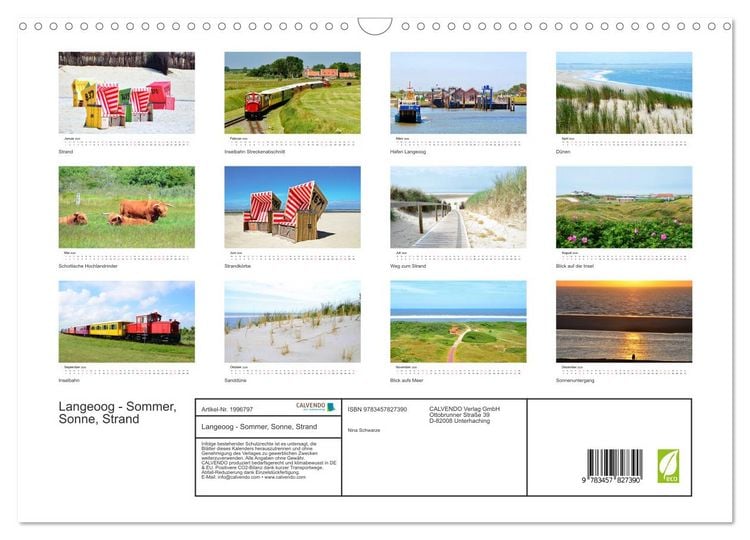Produktbild: Langeoog - Sommer, Sonne, Strand (Wandkalender 2026 DIN A3 quer), CALVENDO Monatskalender