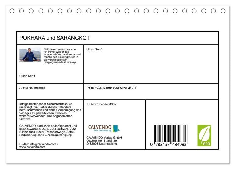 Produktbild: POKHARA und SARANGKOT (Tischkalender 2026 DIN A5 quer), CALVENDO Monatskalender