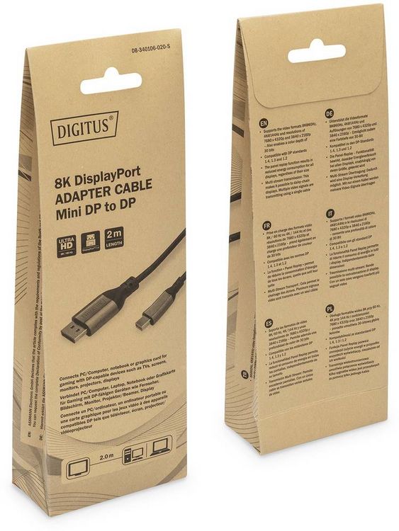 Produktbild: Digitus DisplayPort / Mini-DisplayPort Anschlusskabel DisplayPort Stecker, Mini DisplayPort Stecker 2 m Schwarz DB-340106-020-S Geschirmt