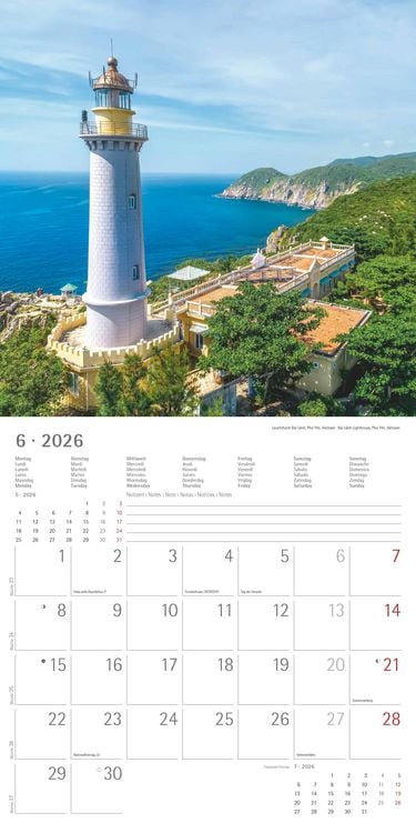 Produktbild: Leuchttürme 2026 - Broschürenkalender 30x30 cm (30x60 geöffnet) - Kalender mit Platz für Notizen - Wandkalender - Wandplaner - Leuchtturmkalender