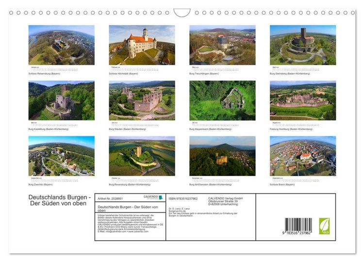 Produktbild: Deutschlands Burgen - Der S&uuml;den von oben (Wandkalender 2026 DIN A3 quer), CALVENDO Monatskalender