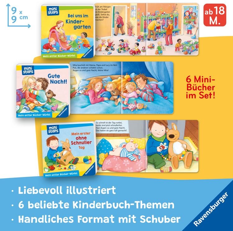 Produktbild: ministeps Mein erster B&uuml;cher-W&uuml;rfel: T&ouml;pfchen, Schnuller, Gute Nacht (B&uuml;cher-Set) - ab 18 Monate