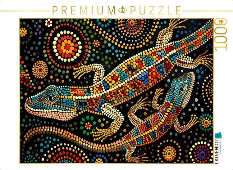 Produktbild: CALVENDO Puzzle Eidechsen - Im Stil der Kunst der Aborigines | 1000 Teile Lege-Gr&ouml;&szlig;e 64x48cm Foto-Puzzle f&uuml;r gl&uuml;ckliche Stunden