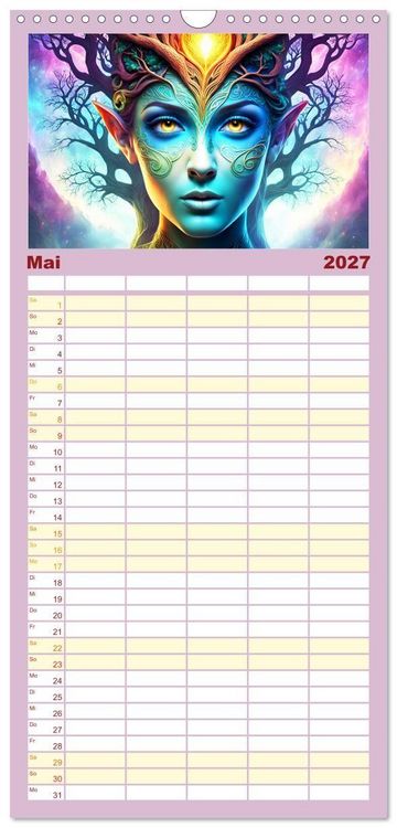 Produktbild: Familienplaner 2027 - Elfen Zauberhafte Fantasiewesen mit 5 Spalten (Wandkalender, 21 x 45 cm) CALVENDO