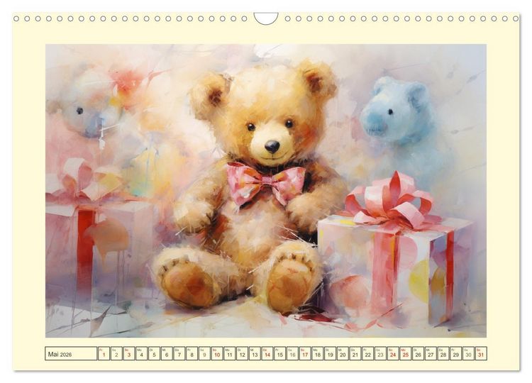 Produktbild: Teddyb&auml;r Romantik. Vertr&auml;umte Aquarelle von lieblichen B&auml;ren (Wandkalender 2026 DIN A3 quer), CALVENDO Monatskalender