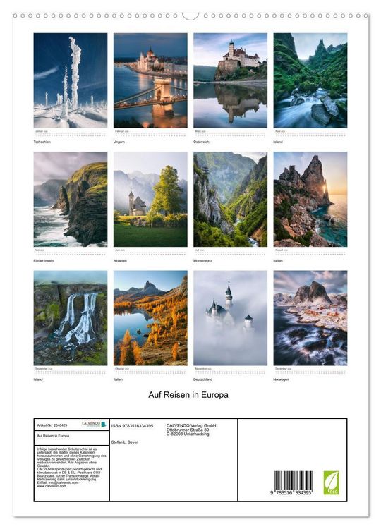 Produktbild: Auf Reisen in Europa (hochwertiger Premium Wandkalender 2026 DIN A2 hoch), Kunstdruck in Hochglanz