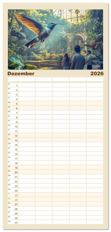 Produktbild: Familienplaner 2026 - Kolibris - Zauberhafte Fantasiewerke mit 5 Spalten (Wandkalender, 21 x 45 cm) CALVENDO