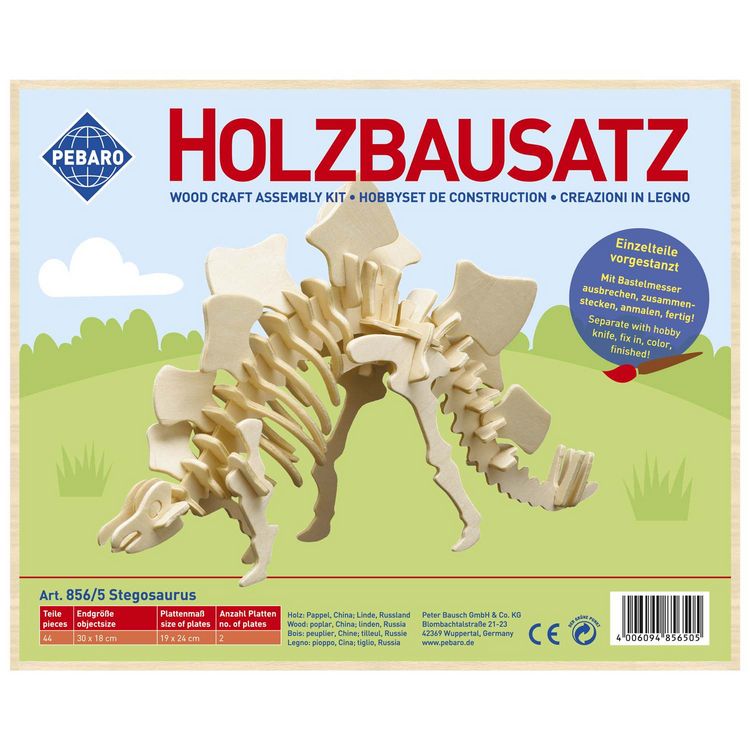 Produktbild: PEBARO 856/5 - Holzbausatz Dinosaurier Stegosaurus, 44 Teile, Holzkonstruktion zum Zusammenstecken
