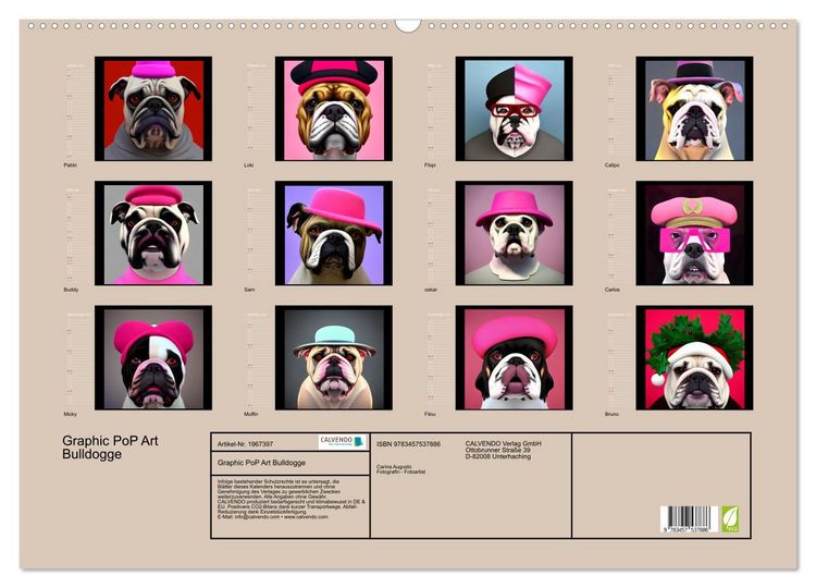 Produktbild: Graphic PoP Art Bulldogge (Wandkalender 2026 DIN A2 quer), CALVENDO Monatskalender