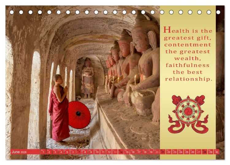 Produktbild: BUDDHIST WISDOMS - THE RED UMBRELLA (Desk Calendar 2026 DIN A5 landscape), CALVENDO 12 Month DeskCalendar