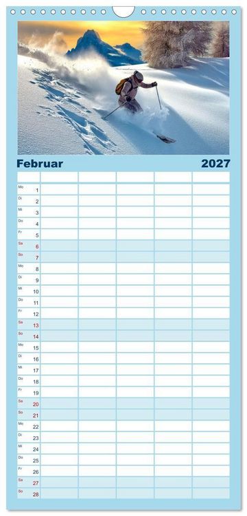 Produktbild: Familienplaner 2027 - Skifahren - endlich Schnee mit 5 Spalten (Wandkalender, 21 x 45 cm) CALVENDO