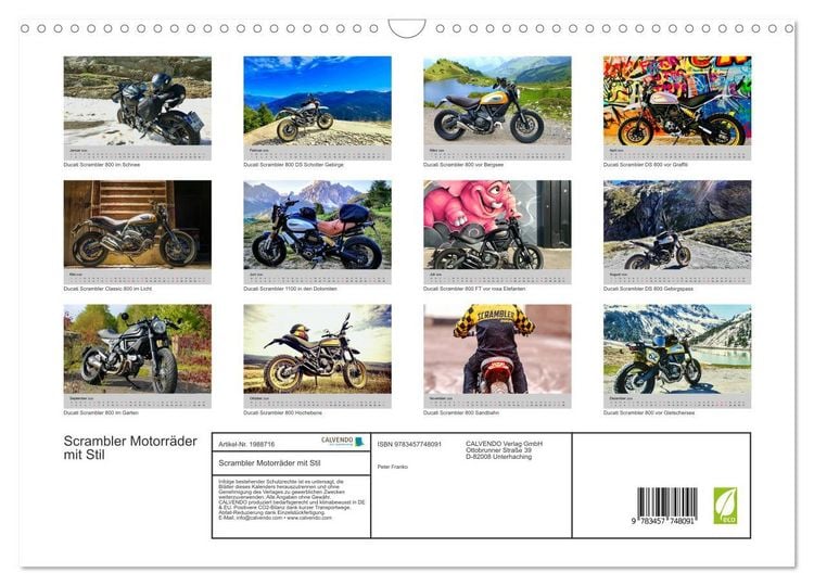 Produktbild: Scrambler Motorr&auml;der mit Stil (Wandkalender 2026 DIN A3 quer), CALVENDO Monatskalender