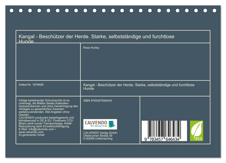 Produktbild: Kangal - Besch&uuml;tzer der Herde. Starke, selbstst&auml;ndige und furchtlose Hunde (Tischkalender 2026 DIN A5 quer), CALVENDO Monatskalender