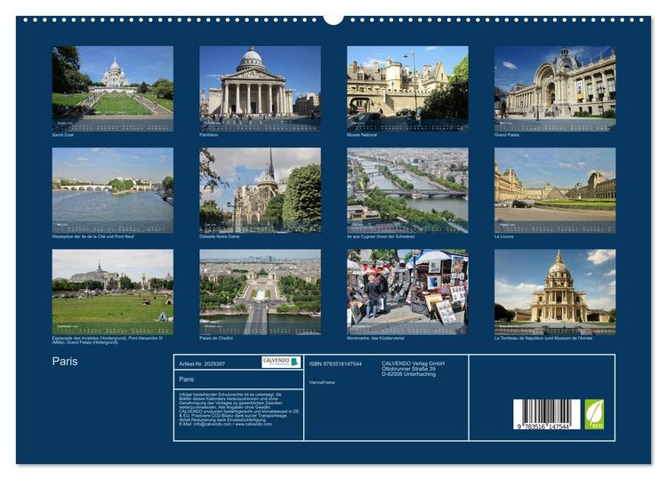 Produktbild: Paris (hochwertiger Premium Wandkalender 2026 DIN A2 quer), Kunstdruck in Hochglanz