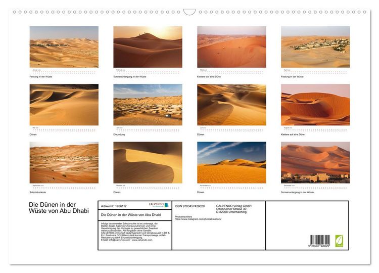 Produktbild: Die D&uuml;nen in der W&uuml;ste von Abu Dhabi (Wandkalender 2026 DIN A2 quer), CALVENDO Monatskalender