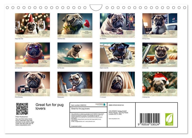 Produktbild: Great fun for pug lovers (Wall Calendar 2026 DIN A4 landscape), CALVENDO 12 Month Wall Calendar