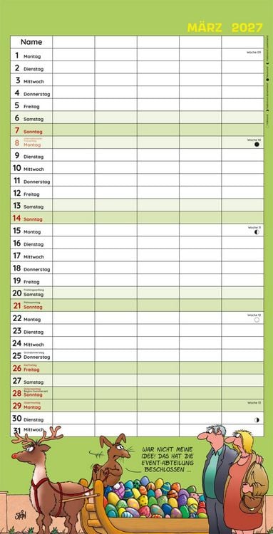 Produktbild: Uli Stein Familienkalender 2027: Familienplaner mit 5 Spalten