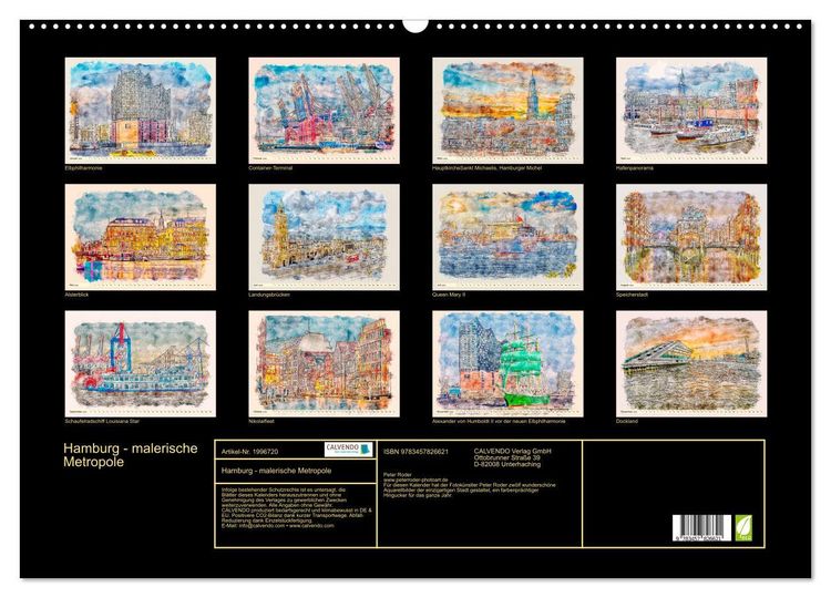 Produktbild: Hamburg - malerische Metropole (Wandkalender 2026 DIN A2 quer), CALVENDO Monatskalender