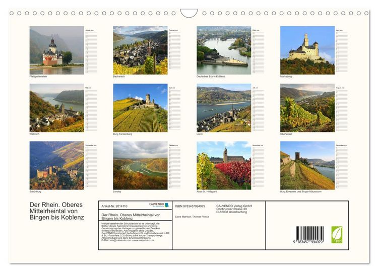Produktbild: Der Rhein. Oberes Mittelrheintal von Bingen bis Koblenz (Wandkalender 2026 DIN A3 quer), CALVENDO Monatskalender