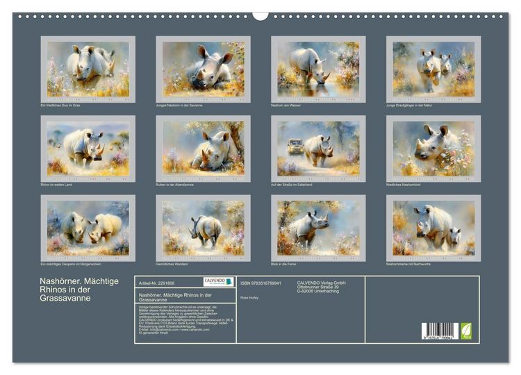 Produktbild: Nash&ouml;rner. M&auml;chtige Rhinos in der Grassavanne (Wandkalender 2027 DIN A2 quer), CALVENDO Monatskalender