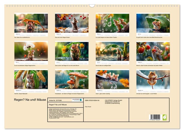 Produktbild: Regen? Na und! M&auml;use (Wandkalender 2026 DIN A2 quer), CALVENDO Monatskalender