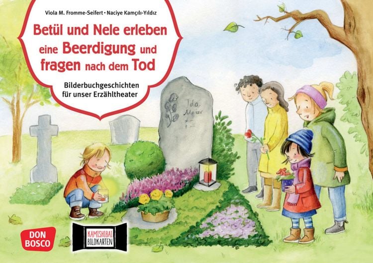 Produktbild: Bet&uuml;l und Nele erleben eine Beerdigung und fragen nach dem Tod. Kamishibai Bildkartenset