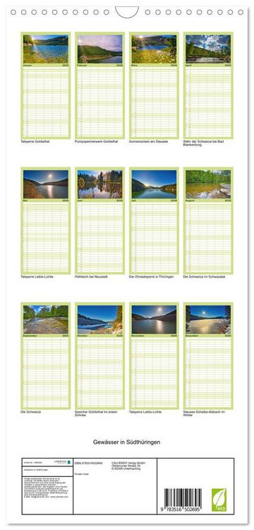 Produktbild: Familienplaner 2026 - Gew&auml;sser in S&uuml;dth&uuml;ringen mit 5 Spalten (Wandkalender, 21 x 45 cm) CALVENDO