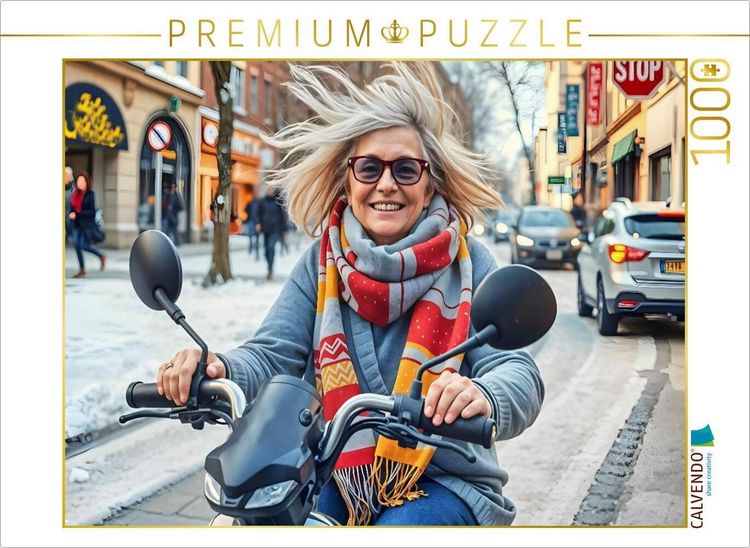Produktbild: CALVENDO Puzzle Seniorin auf dem E-Scooter | 1000 Teile Lege-Gr&ouml;&szlig;e 64x48cm Foto-Puzzle f&uuml;r gl&uuml;ckliche Stunden