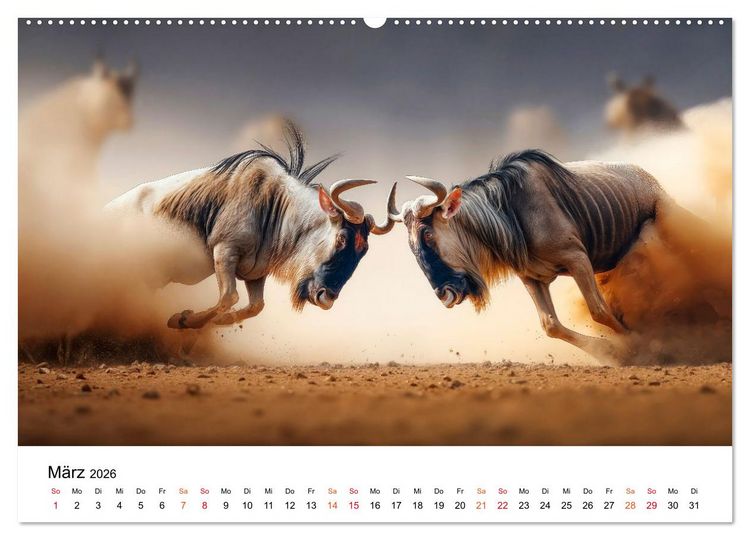 Produktbild: Gnus - die gro&szlig;en Wanderer (hochwertiger Premium Wandkalender 2026 DIN A2 quer), Kunstdruck in Hochglanz