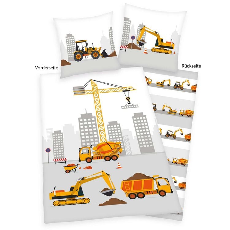 Produktbild: Young Collection 4451212050 - Baustelle Bettw&auml;sche, 80x80 cm + 135x200 cm, 100% Baumwolle