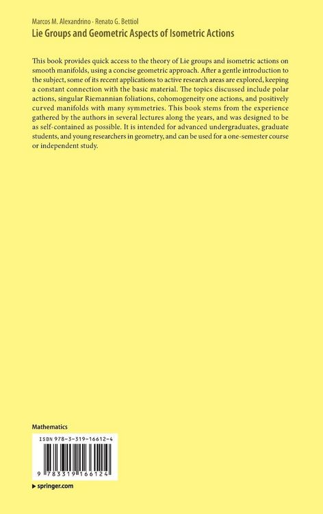 Produktbild: Lie Groups and Geometric Aspects of Isometric Actions