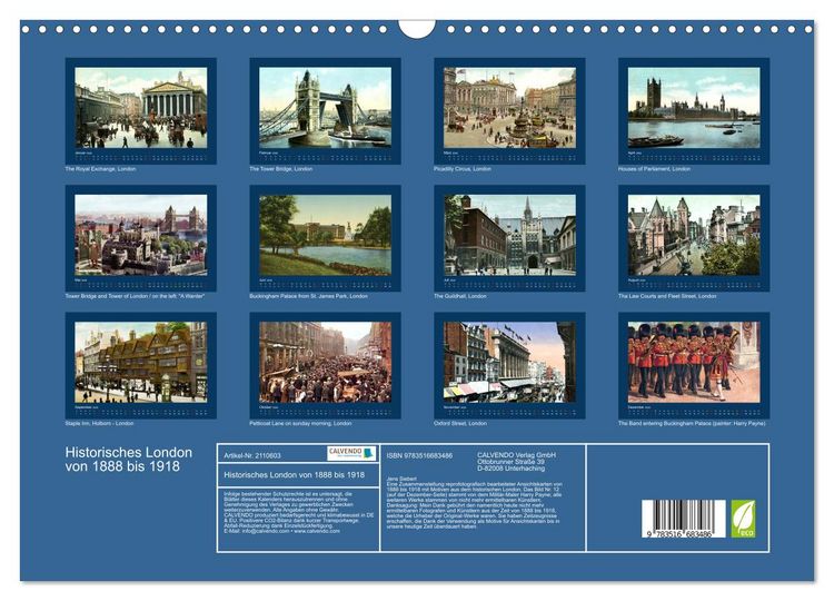 Produktbild: Historisches London von 1888 bis 1918 (Wandkalender 2026 DIN A3 quer), CALVENDO Monatskalender