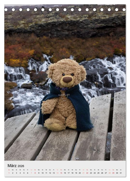 Produktbild: Travelling Teddy in Island (Tischkalender 2026 DIN A5 hoch), CALVENDO Monatskalender