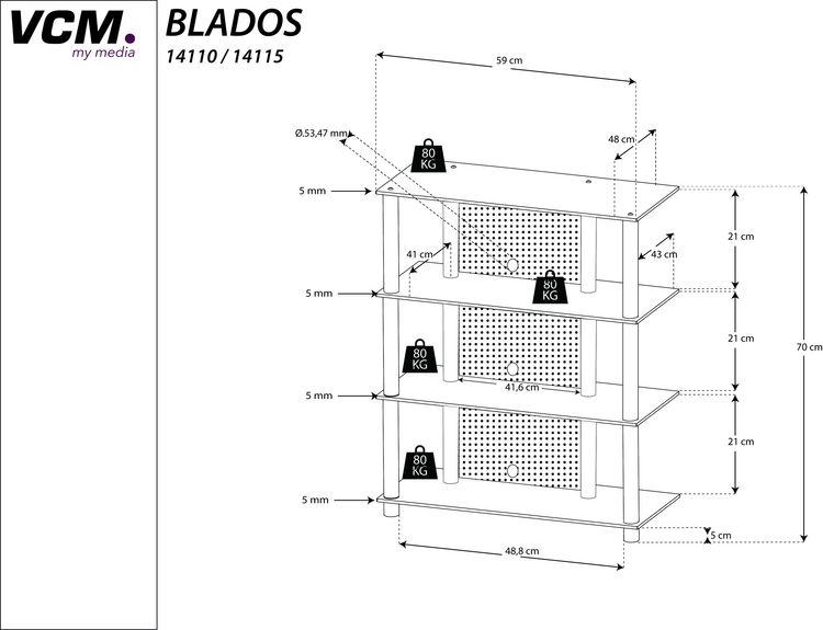 Produktbild: Hifi M&ouml;bel Rack Alu Glas Phono Mediaregal Blados