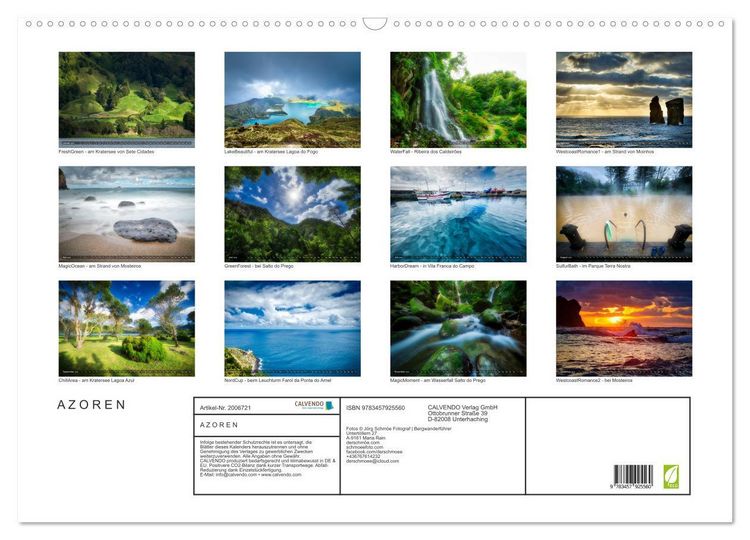 Produktbild: A Z O R E N (Wandkalender 2026 DIN A2 quer), CALVENDO Monatskalender