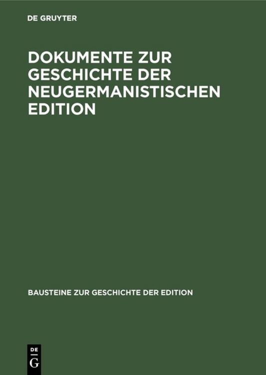 Produktbild: Dokumente zur Geschichte der neugermanistischen Edition