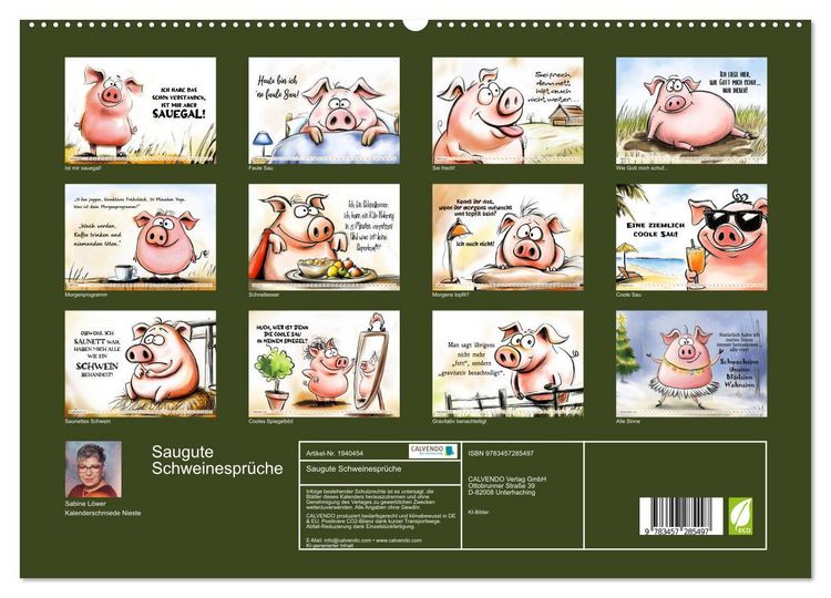 Produktbild: Saugute Schweinespr&uuml;che (hochwertiger Premium Wandkalender 2026 DIN A2 quer), Kunstdruck in Hochglanz