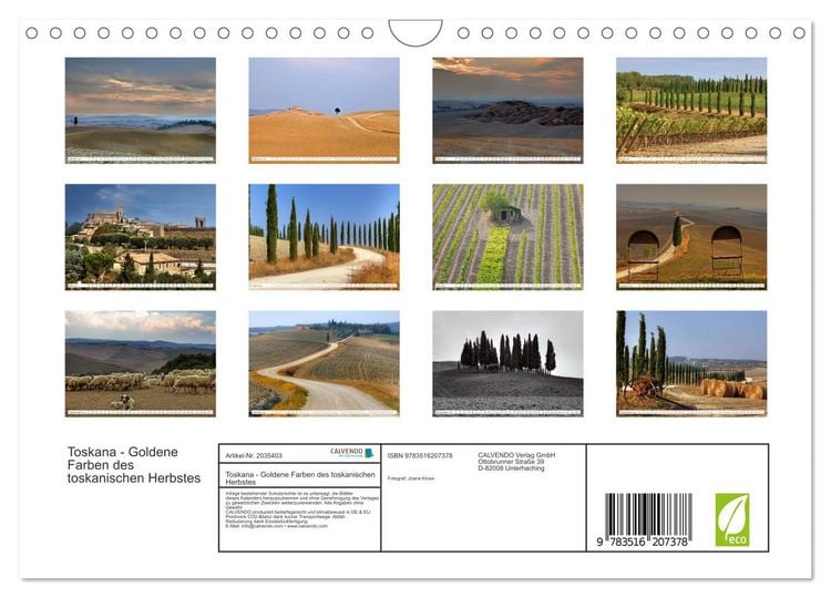 Produktbild: Toskana - Goldene Farben des toskanischen Herbstes (Wandkalender 2026 DIN A4 quer), CALVENDO Monatskalender