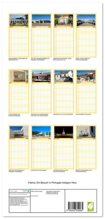 Produktbild: Familienplaner 2026 - Fatima: Ein Besuch in Portugals heiligem Herz mit 5 Spalten (Wandkalender, 21 x 45 cm) CALVENDO