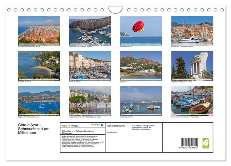 Produktbild: C&ocirc;te d&rsquo;Azur - Sehnsuchtsort am Mittelmeer (Wandkalender 2026 DIN A4 quer), CALVENDO Monatskalender