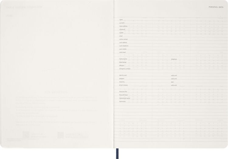 Produktbild: Moleskine 15 Monate Essential Wochenkalender 2026/2027, 1 Wo = 2 Seiten, vertikal, XXL, fester Einband, Saphirblau