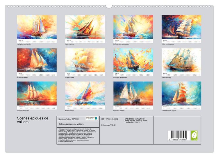 Produktbild: Sc&egrave;nes &eacute;piques de voiliers (Calendrier mural 2026 DIN A2 vertical) calendrier de bureau