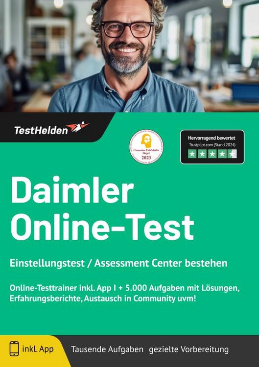 Produktbild: Daimler Online-Test: Einstellungstest / Assessment Center bestehen | Online-Testtrainer inkl. App I + 5.000 Aufgaben mit L&ouml;sungen, Erfahrungsberichte, Austausch in Community uvm!