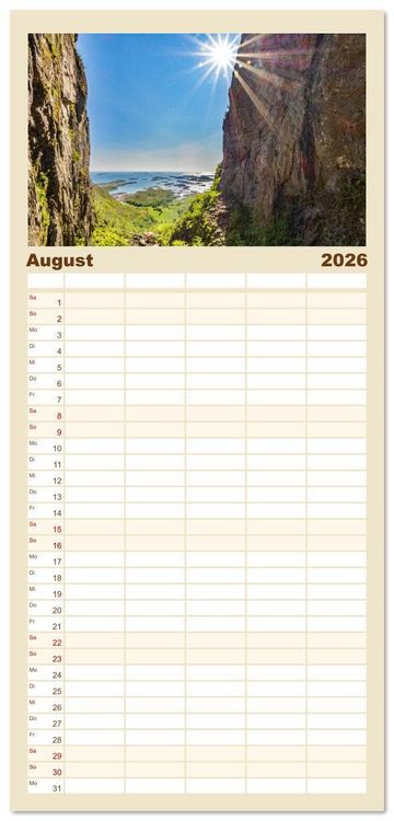 Produktbild: Familienplaner 2026 - Vom S&uuml;dkap zum Nordkap mit 5 Spalten (Wandkalender, 21 x 45 cm) CALVENDO