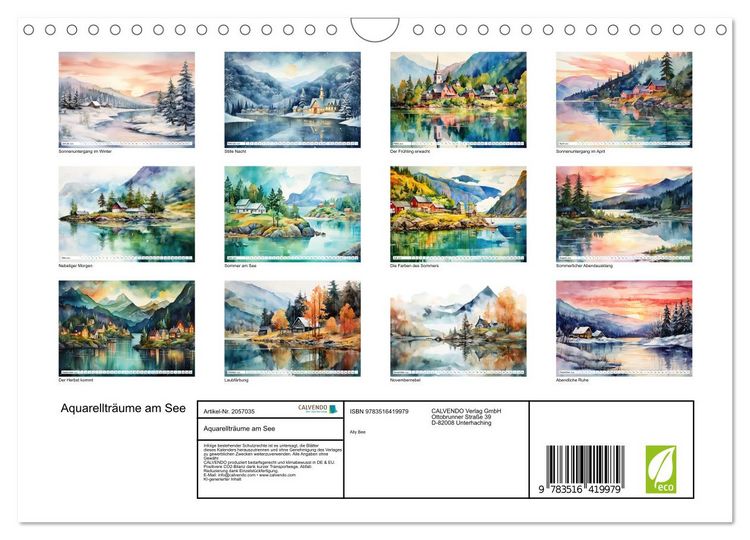 Produktbild: Aquarelltr&auml;ume am See (Wandkalender 2026 DIN A4 quer), CALVENDO Monatskalender