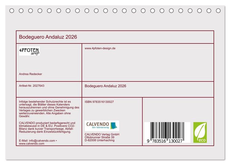 Produktbild: Bodeguero Andaluz 2026 (Tischkalender 2026 DIN A5 quer), CALVENDO Monatskalender