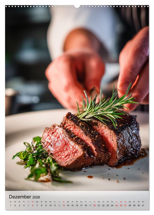 Produktbild: Saftiges Fleisch - Steaks f&uuml;r Genie&szlig;er und Fleischliebhaber (Wandkalender 2026 DIN A2 hoch), CALVENDO Monatskalender